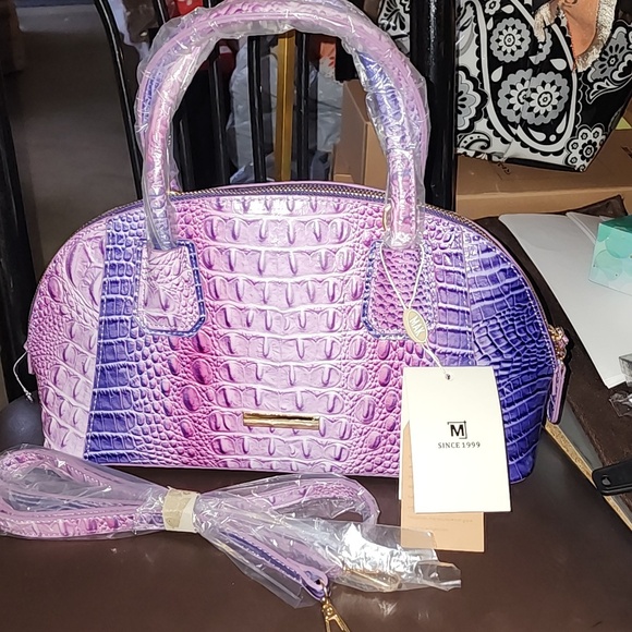 mak  x Handbags - MAK Purple Ombre CrocEmbossed Vegan Leather Satchel W/crossbody Nwt Brahmin LIKE